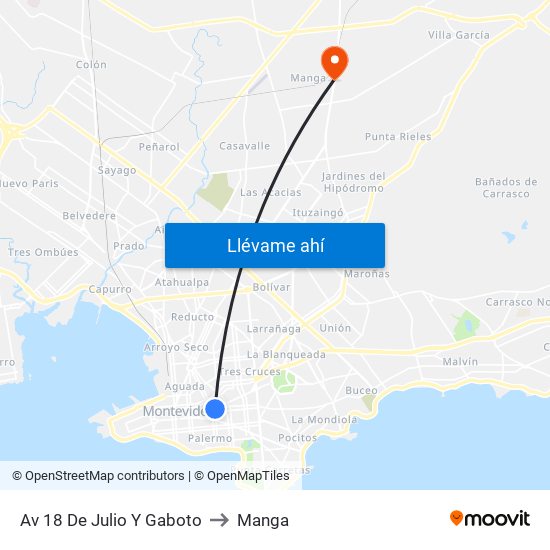 Av 18 De Julio Y Gaboto to Manga map