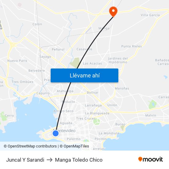 Juncal Y Sarandi to Manga Toledo Chico map