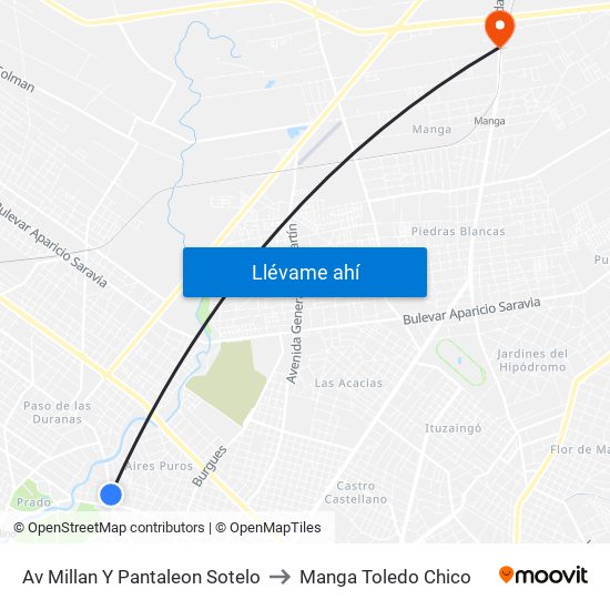 Av Millan Y Pantaleon Sotelo to Manga Toledo Chico map