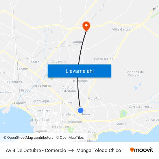 Av 8 De Octubre - Comercio to Manga Toledo Chico map