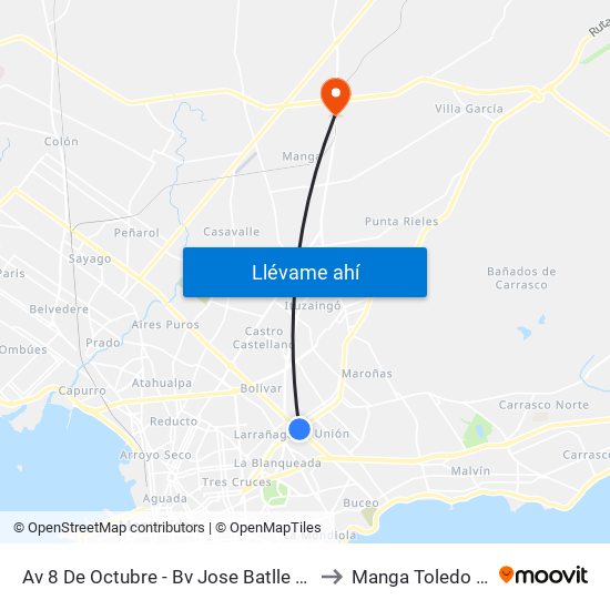 Av 8 De Octubre - Bv Jose Batlle Y Ordoñez to Manga Toledo Chico map