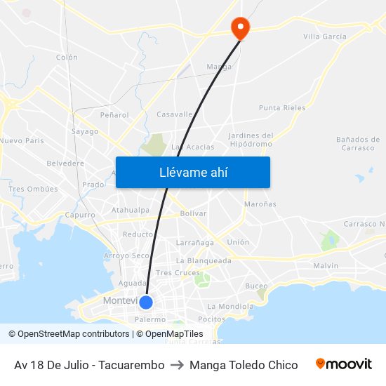 Av 18 De Julio - Tacuarembo to Manga Toledo Chico map