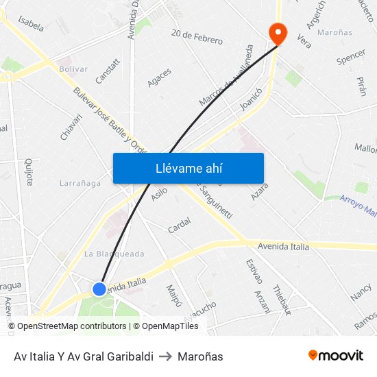 Av Italia Y Av Gral Garibaldi to Maroñas map