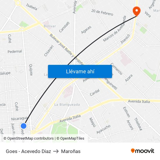 Goes - Acevedo Diaz to Maroñas map