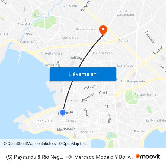 (S) Paysandú & Río Negro to Mercado Modelo Y Bolivar map