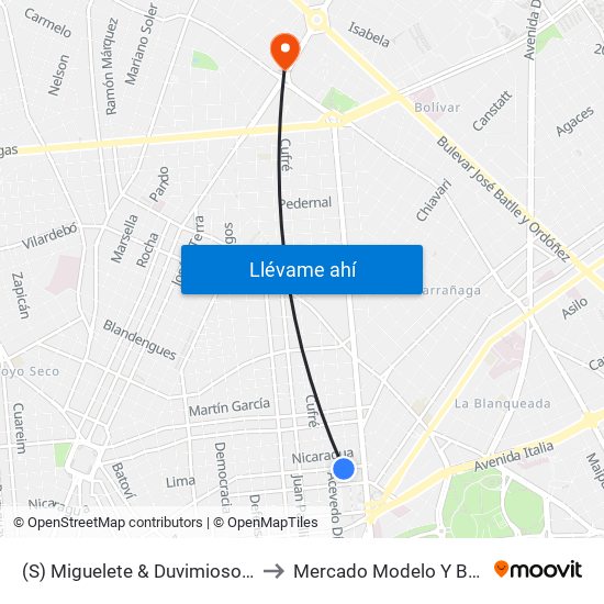 (S) Miguelete & Duvimioso Terra to Mercado Modelo Y Bolivar map
