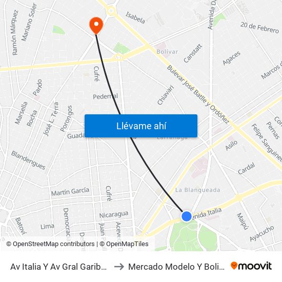 Av Italia Y Av Gral Garibaldi to Mercado Modelo Y Bolivar map