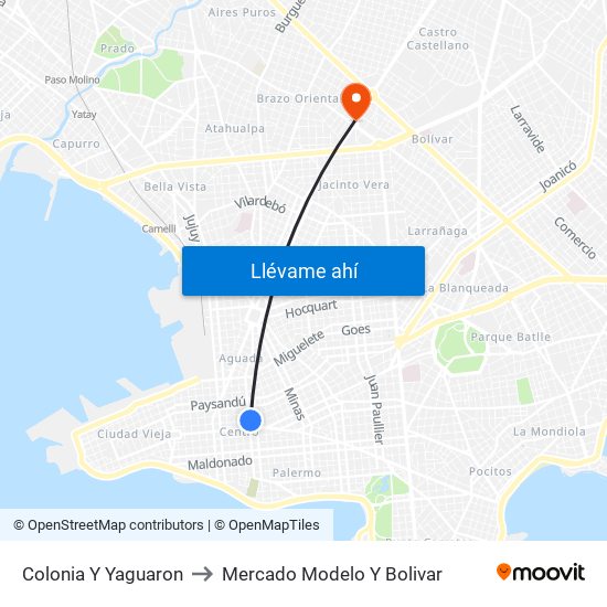 Colonia Y Yaguaron to Mercado Modelo Y Bolivar map