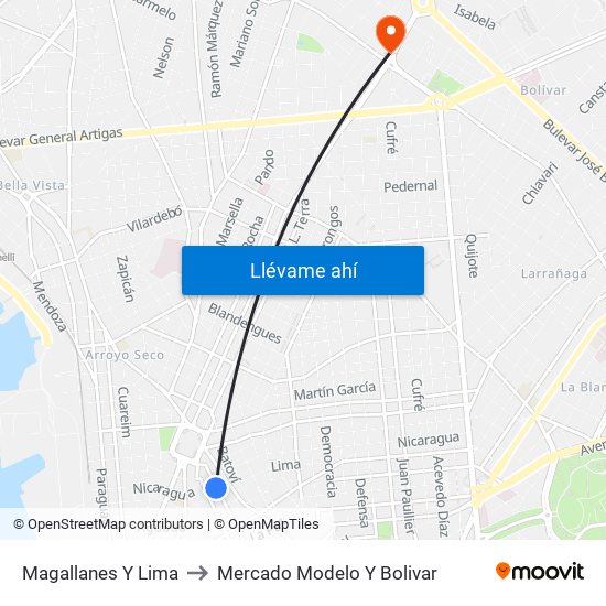 Magallanes Y Lima to Mercado Modelo Y Bolivar map