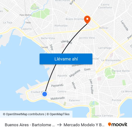 Buenos Aires - Bartolome Mitre to Mercado Modelo Y Bolivar map