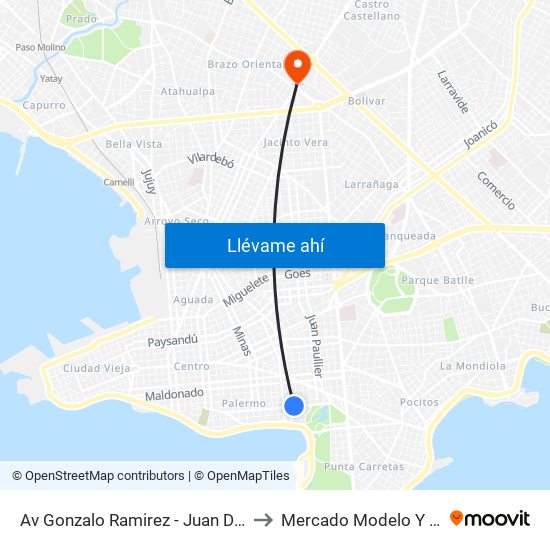 Av Gonzalo Ramirez - Juan D Jackson to Mercado Modelo Y Bolivar map