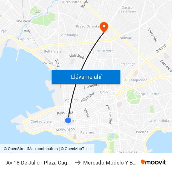 Av 18 De Julio - Plaza Cagancha to Mercado Modelo Y Bolivar map