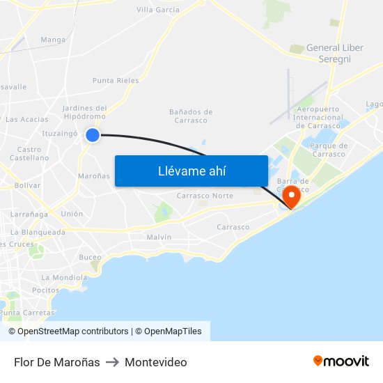 Flor De Maroñas to Montevideo map