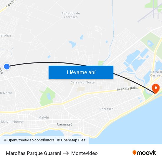 Maroñas Parque Guarani to Montevideo map