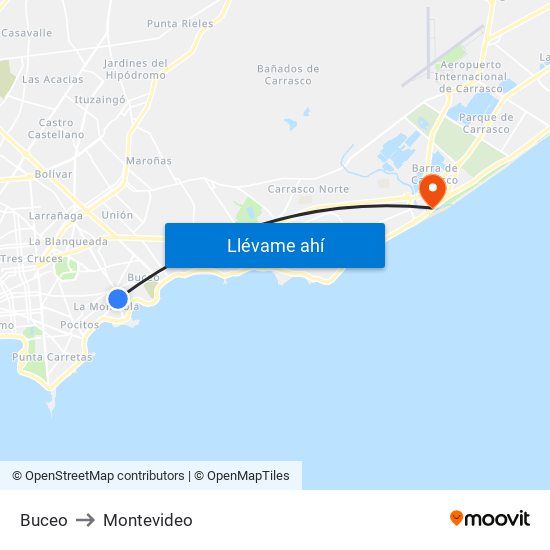 Buceo to Montevideo map