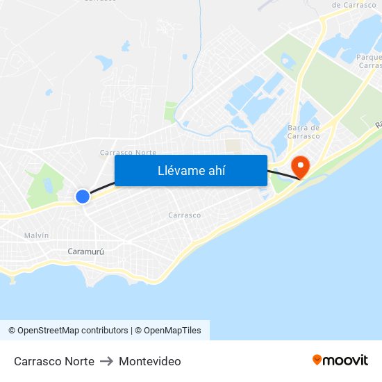 Carrasco Norte to Montevideo map