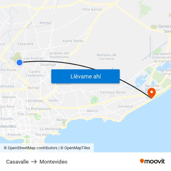 Casavalle to Montevideo map
