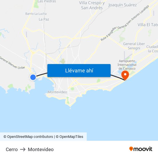 Cerro to Montevideo map