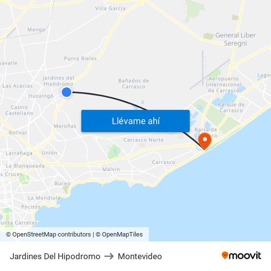 Jardines Del Hipodromo to Montevideo map