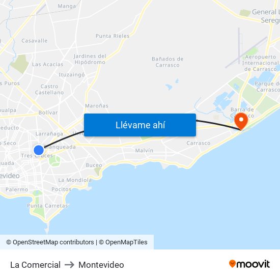 La Comercial to Montevideo map