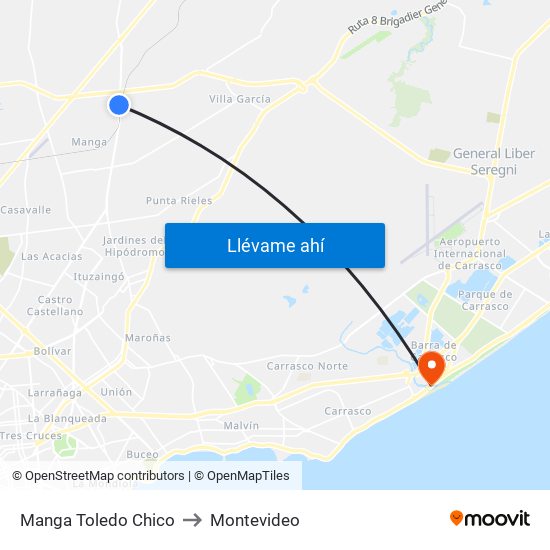 Manga Toledo Chico to Montevideo map