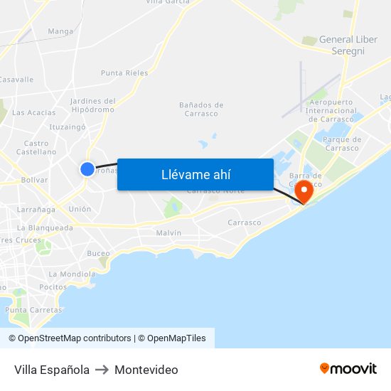 Villa Española to Montevideo map