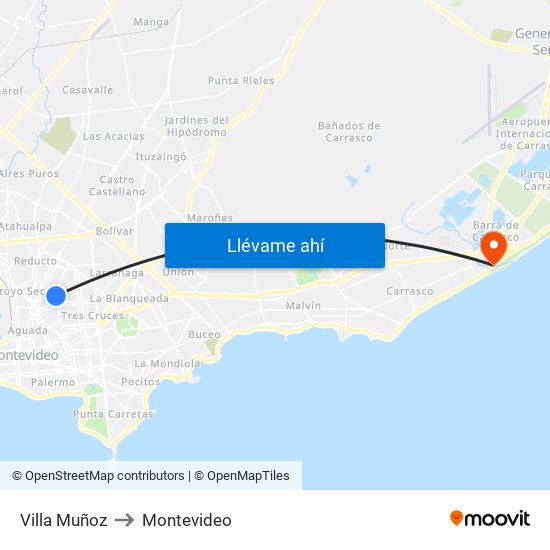 Villa Muñoz to Montevideo map