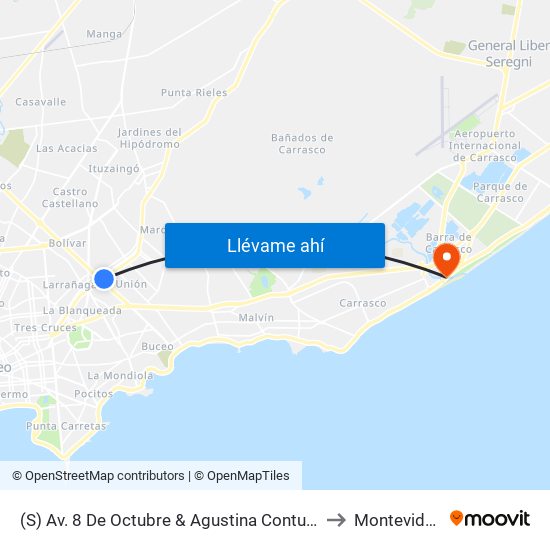 (S) Av. 8 De Octubre & Agustina Contucci to Montevideo map