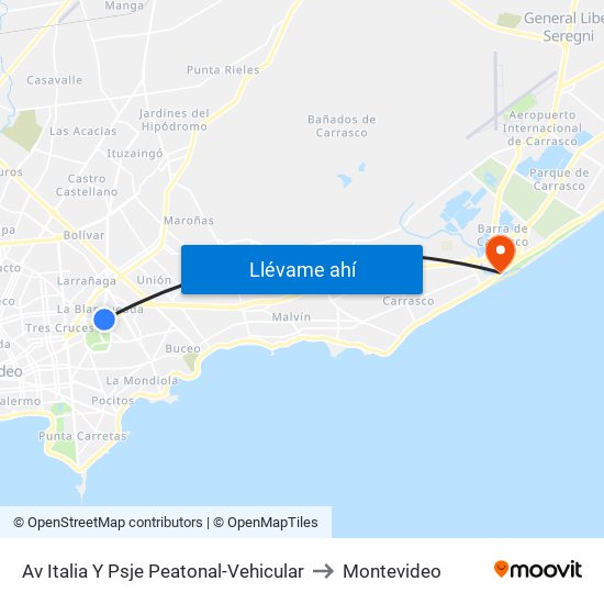 Av Italia Y Psje Peatonal-Vehicular to Montevideo map