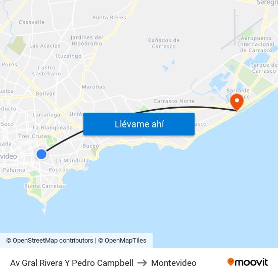 Av Gral Rivera Y Pedro Campbell to Montevideo map
