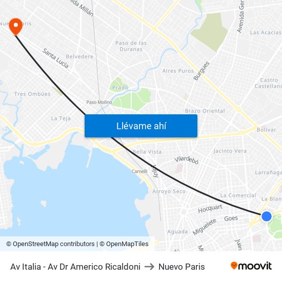 Av Italia - Av Dr Americo Ricaldoni to Nuevo Paris map