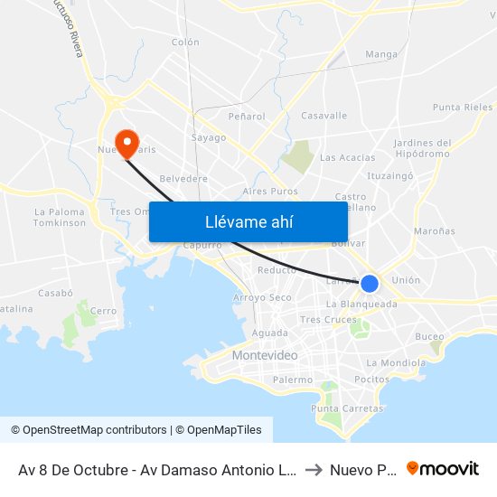 Av 8 De Octubre - Av Damaso Antonio Larrañaga to Nuevo Paris map