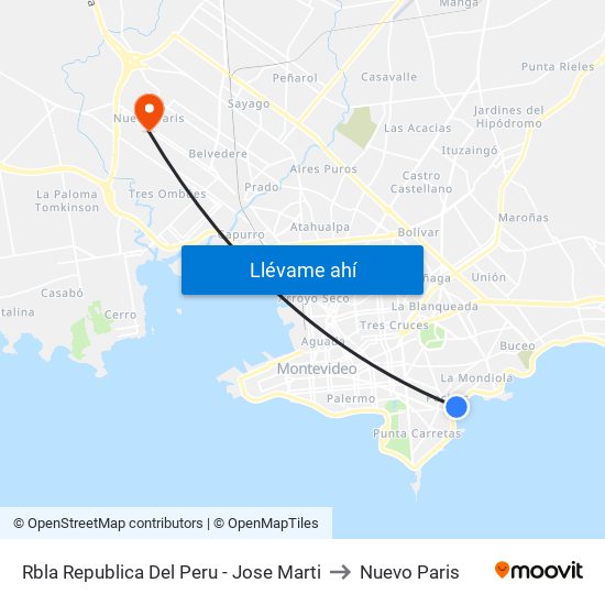 Rbla Republica Del Peru - Jose Marti to Nuevo Paris map