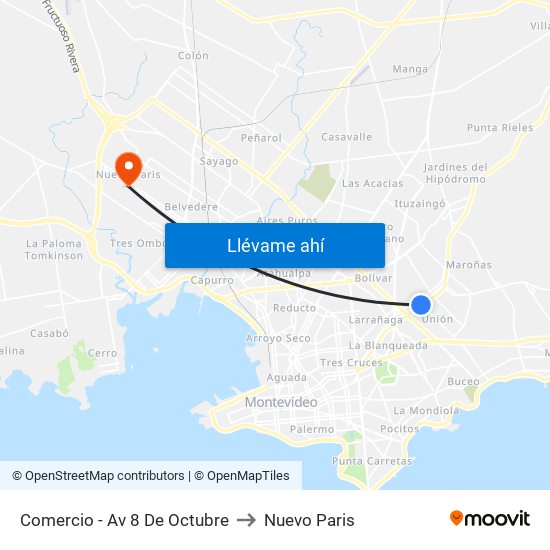 Comercio - Av 8 De Octubre to Nuevo Paris map