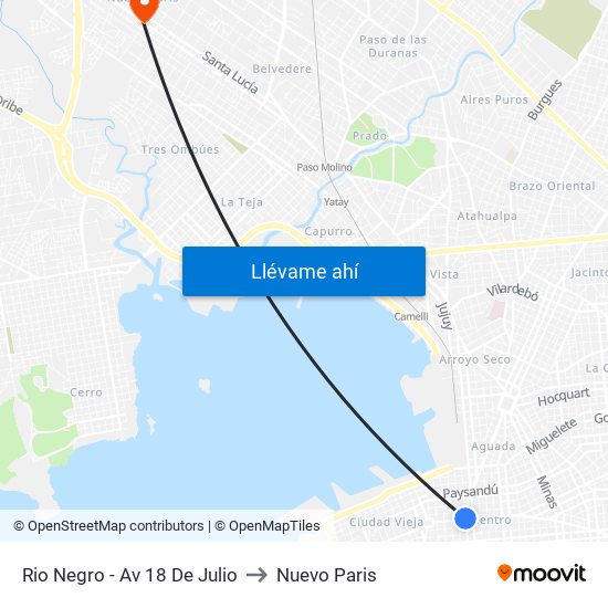 Rio Negro - Av 18 De Julio to Nuevo Paris map
