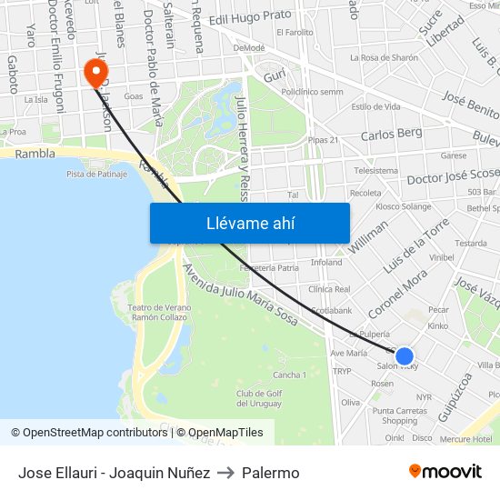 Jose Ellauri - Joaquin Nuñez to Palermo map