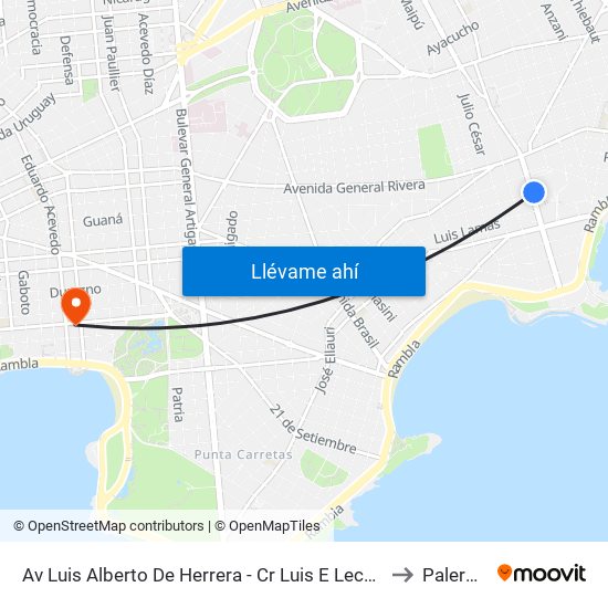 Av Luis Alberto De Herrera - Cr Luis E Lecueder to Palermo map
