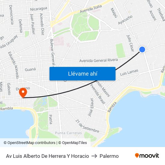 Av Luis Alberto De Herrera Y Horacio to Palermo map
