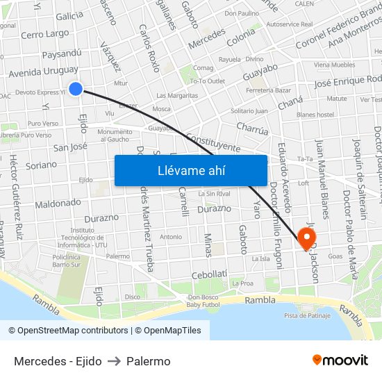 Mercedes - Ejido to Palermo map