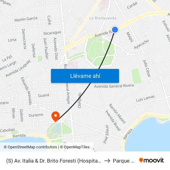 (S) Av. Italia & Dr. Brito Foresti (Hospital De Clinicas) to Parque Rodo map