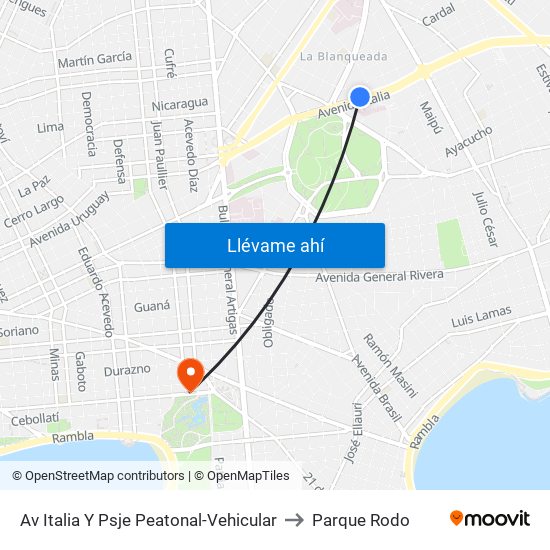 Av Italia Y Psje Peatonal-Vehicular to Parque Rodo map