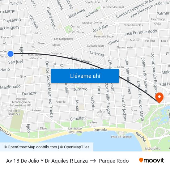 Av 18 De Julio Y Dr Aquiles R Lanza to Parque Rodo map