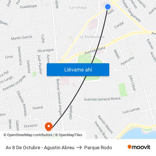 Av 8 De Octubre - Agustin Abreu to Parque Rodo map