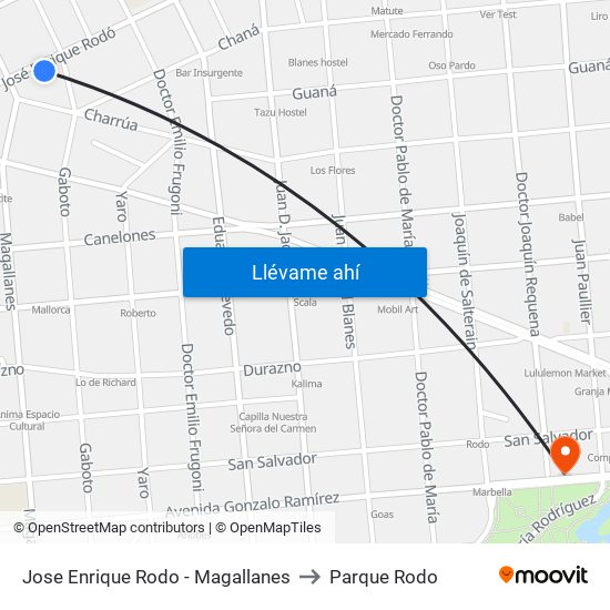 Jose Enrique Rodo - Magallanes to Parque Rodo map