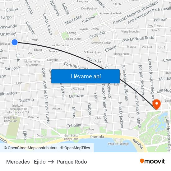 Mercedes - Ejido to Parque Rodo map