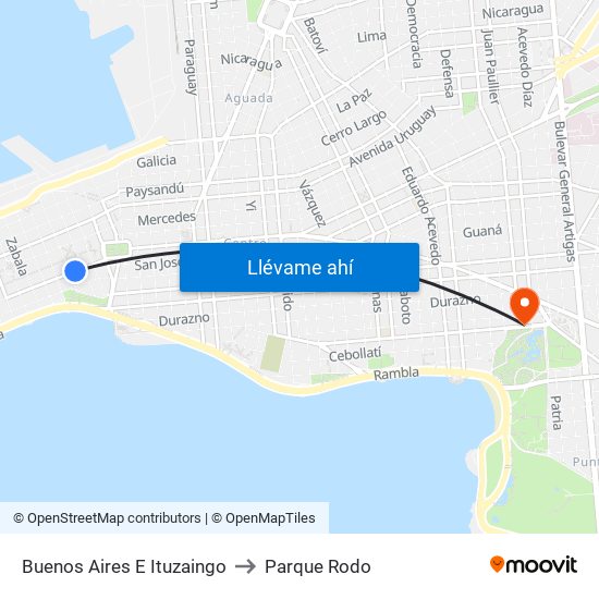 Buenos Aires E Ituzaingo to Parque Rodo map
