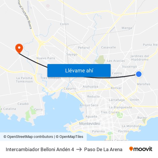 Intercambiador Belloni Andén 4 to Paso De La Arena map