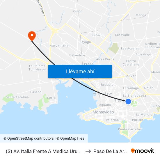 (S) Av. Italia Frente A Medica Uruguaya to Paso De La Arena map