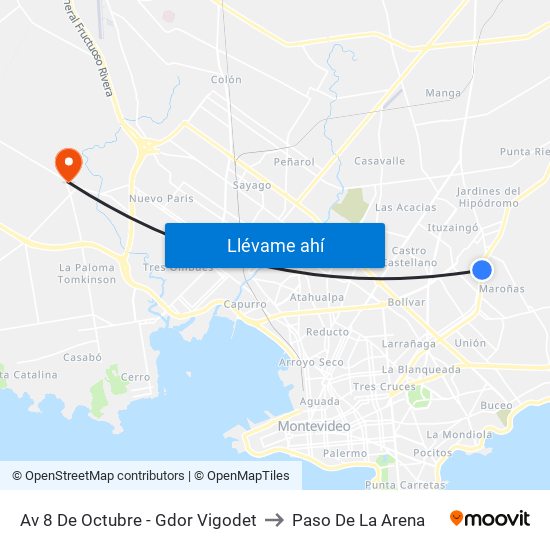 Av 8 De Octubre - Gdor Vigodet to Paso De La Arena map