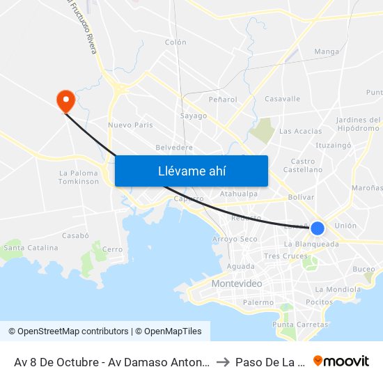 Av 8 De Octubre - Av Damaso Antonio Larrañaga to Paso De La Arena map